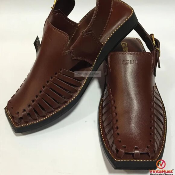 Dark Brown Leather Peshawari Chappal with Durable Sole, Premium Handmade Sandals - Picture 5 of 5